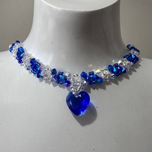 Crystal, Ras de cou crystal, chic, jewelry, Crystal ab2x, Majestic blue ab2x, woman, heart, majectic blue, fashion, shiny