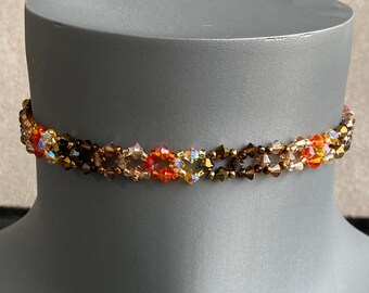 Genuine crystal, genuine crystal choker, chic, luxury jewelry, women, fashion, rainbow, warm colors