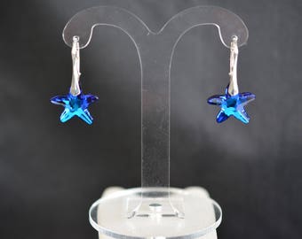 Pendientes de plata 925 20 mm urbano-Bermuda Azul-cristales de Swarovski ®