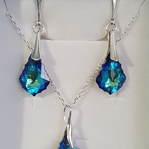 Crystal, crystal set, silver set 925, baroque drops, earrings, pendant, blue bermuda, image 4