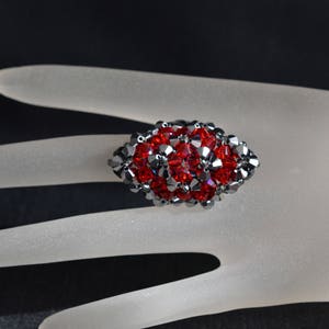 Kristallring, Kristall, Damenschmuck, helles Chrom 2x, helles Siam Ab, Marquise-Stil, Luxus