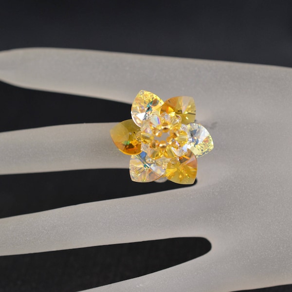 Crystal ring, crystal, women jewel, flower ring, summer jewel, moonlight crystal, topaz, luxury accessory  A sunny color !