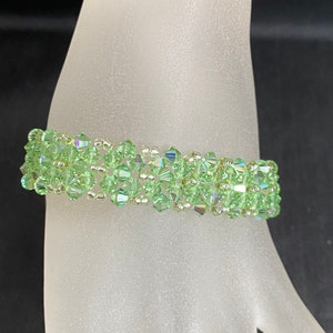 Crystal, crystal bracelet, cuff, peridot ab