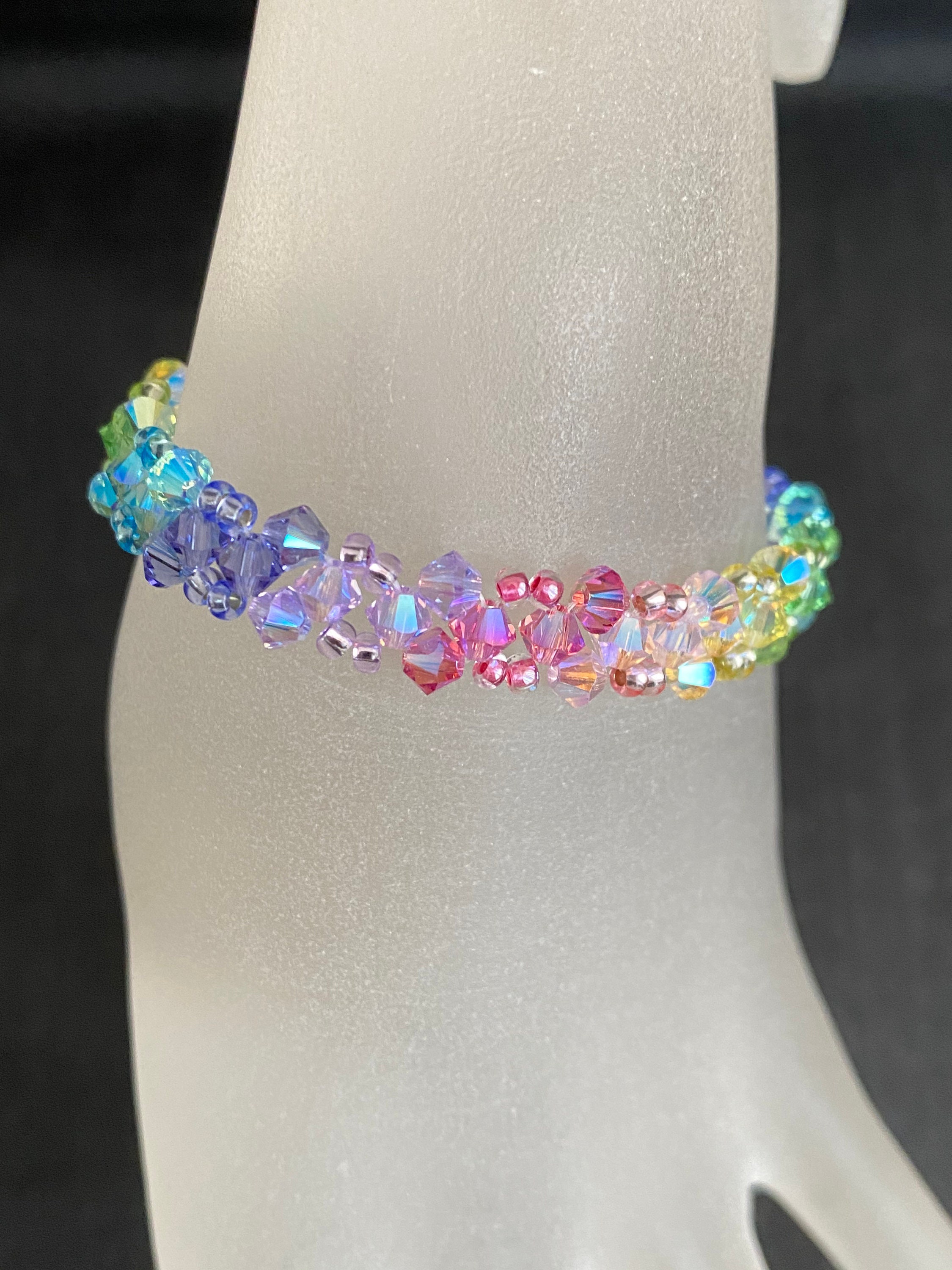 ?SPARKLY rhinestone iridescent embellished costume jewellery Quartz bracelet Pink and blue rhinestone bracelet for sale main image 2