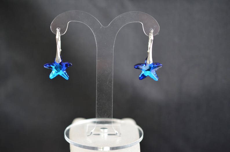 Crystal earrings, chic, luxury jewelry, silver 925, starfish, crystal bermuda blue image 9
