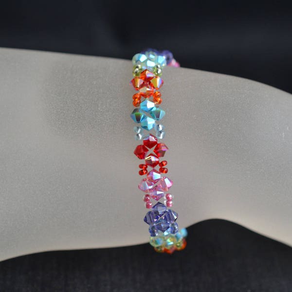 Bracelet cristal, arc-en-ciel,  multicolore, luxe, fermoir aimanté, mode, chakra