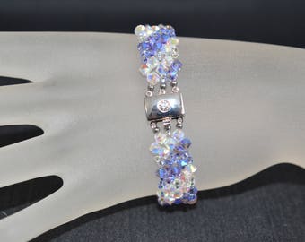 Cristal, Bracelet cristal, manchette, bijou femme, cristal ab2x, tanzanite ab2x, luxe