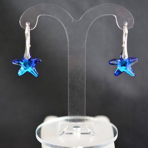 Crystal earrings, chic, luxury jewelry, silver 925, starfish, crystal bermuda blue image 1