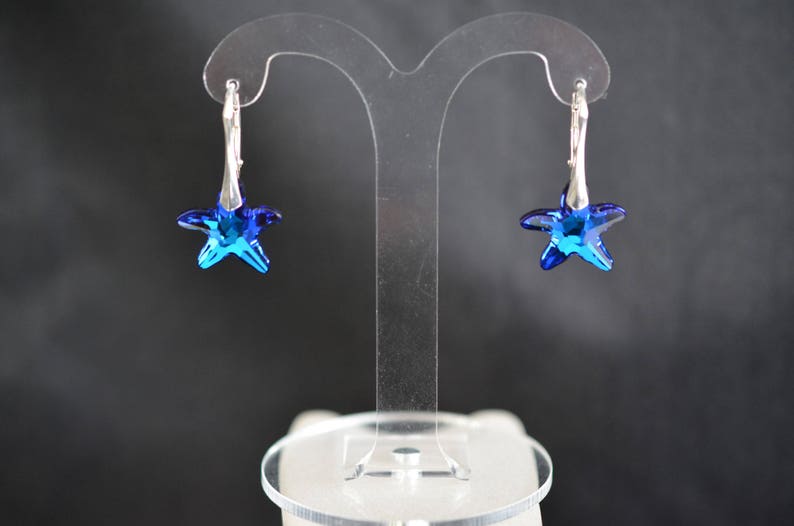 Crystal earrings, chic, luxury jewelry, silver 925, starfish, crystal bermuda blue image 1