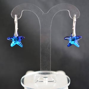 Crystal earrings, chic, luxury jewelry, silver 925, starfish, crystal bermuda blue image 2