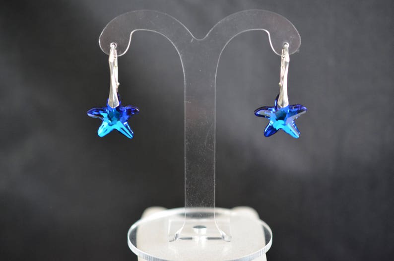 Crystal earrings, chic, luxury jewelry, silver 925, starfish, crystal bermuda blue image 2