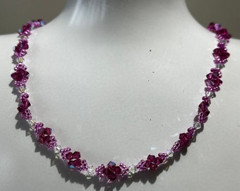 Collier en cristal véritable, Cristal véritable, bijou femme, fuschia glitter, cristal ab2x, luxe