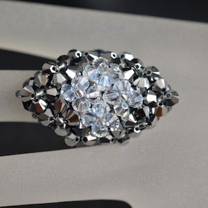 Swarovski® kristallring, kristall, mode, ljus krom 2x, kristall månsken, markisring, damsmycken, grå och vit, lyx
