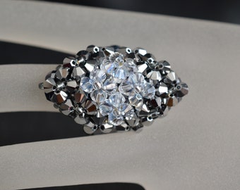 Crystal ring, crystal, fashion, light chrome 2x, crystal moonlight, marquise ring, women jewelry, gray and white, luxury