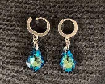 Boucles d'oreilles cristal, chic, bijou luxe, argent 925, gouttes baroque, cristal Bermuda Blue