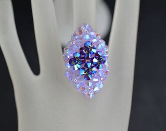 Bague cristal, cristal, bijou mode, violet ab2x, graphite ab2x, bague marquise, bijou femme, accessoire luxe