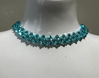 Genuine crystal, genuine crystal choker, chic, luxury jewelry, women, fashion, Blue Zircon ab2x