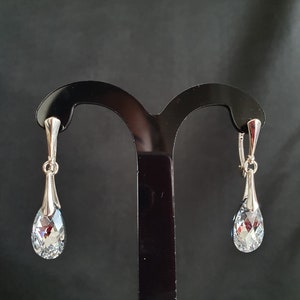 May include: A pair of silver dangle earrings with clear crystal teardrop shaped stones.