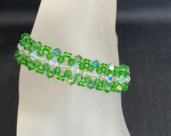 Cristal, Bracelet cristal, manchette femme, fern green ab, cristal shimmer 2x, accessoire mode, luxe