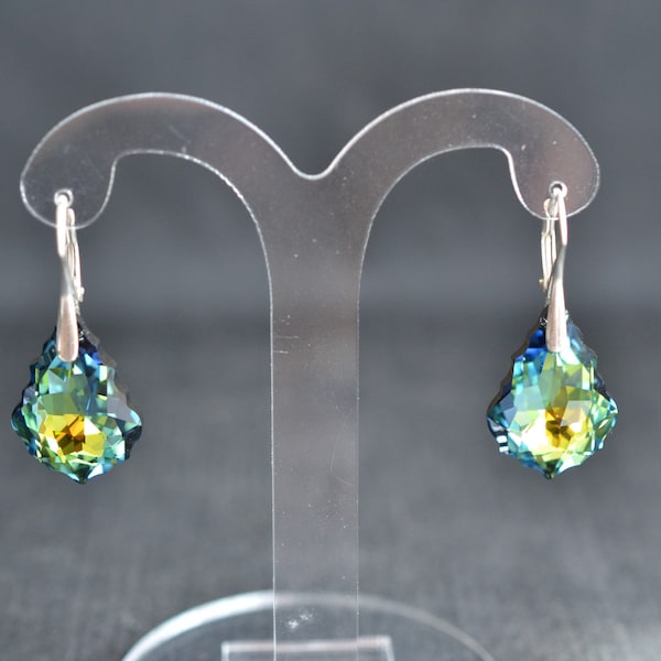 Boucles d'oreilles cristal, chic, bijou luxe, argent 925, goutte baroque, mode, crystal sahara, femme