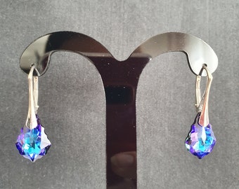 Boucles d'oreilles cristal, chic, bijou luxe, argent 925, goutte baroque 6090, mode, Héliotrope, femme