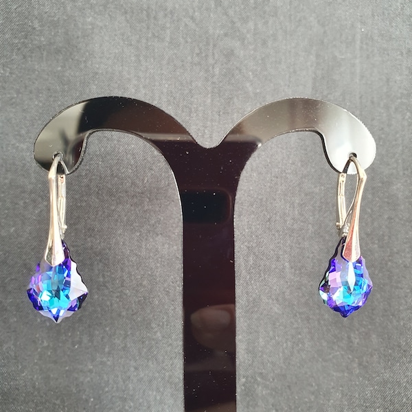 Boucles d'oreilles cristal, chic, bijou luxe, argent 925, goutte baroque 6090, mode, Héliotrope, femme