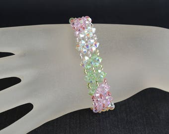 Crystal bracelet, woman, tricolor cuff, crystal ab2x, peridot ab, rosaline, fashion, luxury