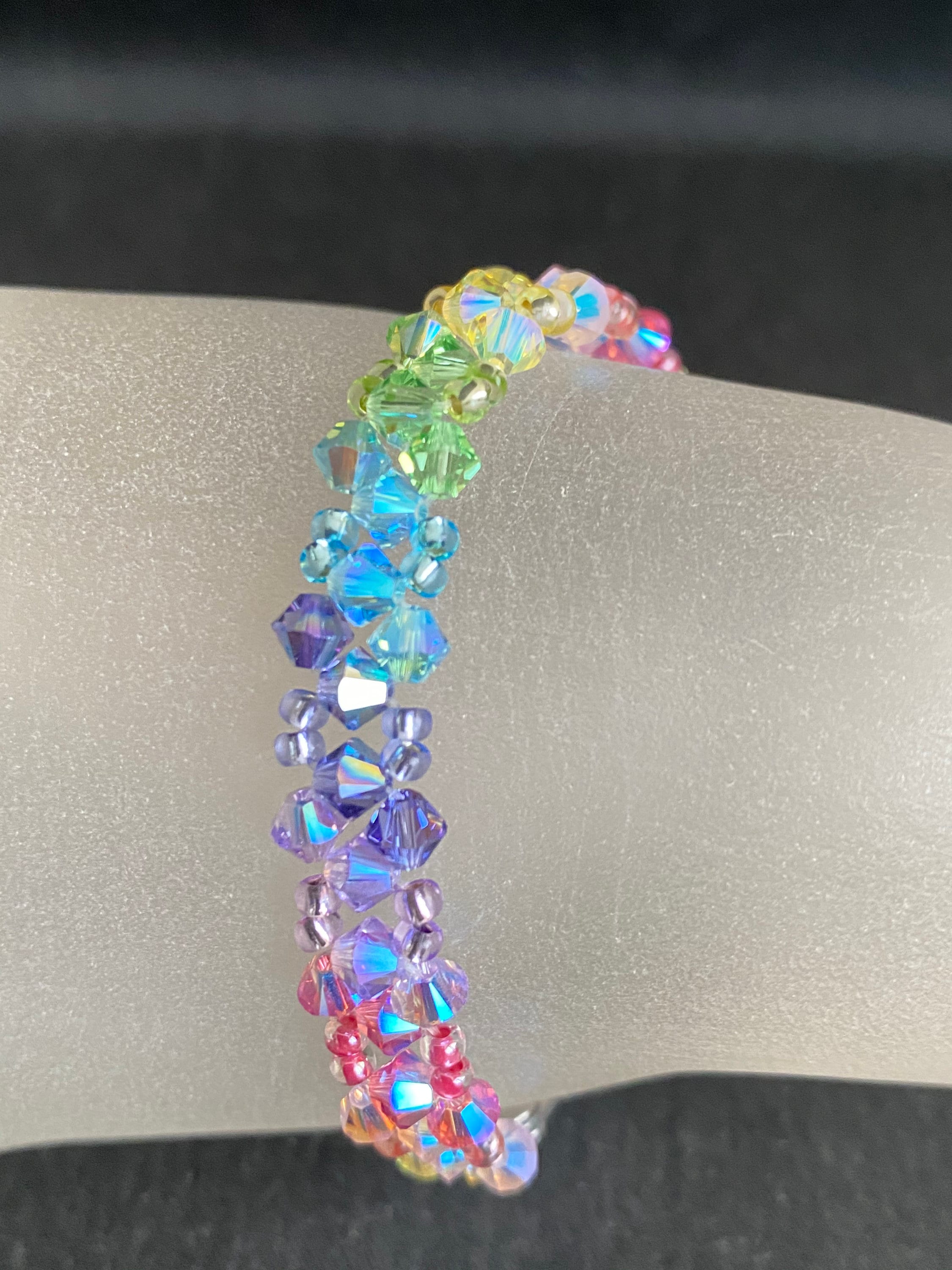 ?SPARKLY rhinestone iridescent embellished costume jewellery Quartz bracelet Pink and blue rhinestone bracelet for sale main image 4
