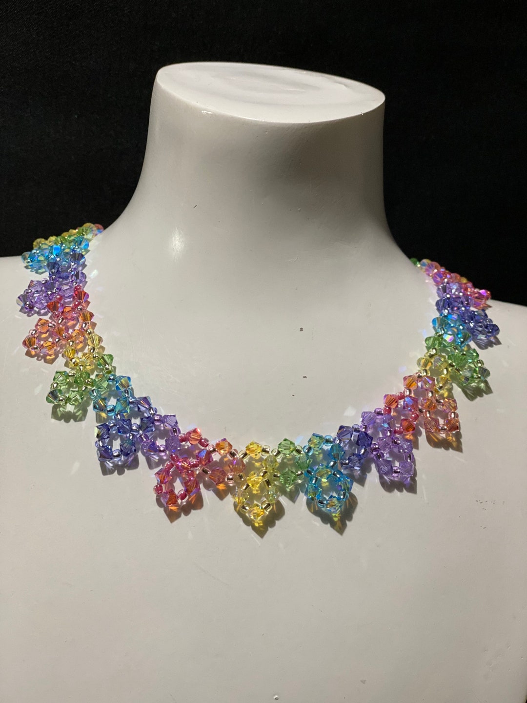 Women’s Choker Necklace Rainbow Crystal Stainless Steel Gold-Plated Adjustable