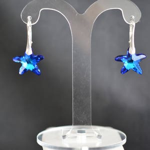 Crystal earrings, chic, luxury jewelry, silver 925, starfish, crystal bermuda blue image 3