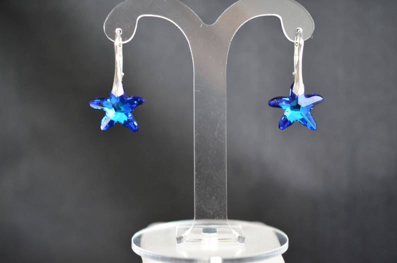Crystal earrings, chic, luxury jewelry, silver 925, starfish, crystal bermuda blue image 3