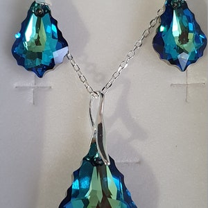 Crystal, crystal set, silver set 925, baroque drops, earrings, pendant, blue bermuda, image 2