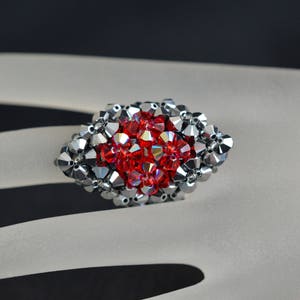 Crystal ring, crystal, women jewelry, light chrome 2, light siam ab, marquise style, luxury