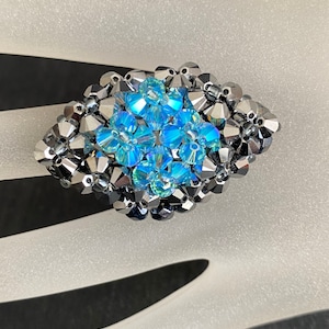 Kristallring, Kristall, Damenschmuck, helles Chrom 2x, Aquamarin ab2x, Marquise-Stil, Luxus