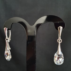 May include: A pair of silver dangle earrings with clear crystal teardrop shaped stones.