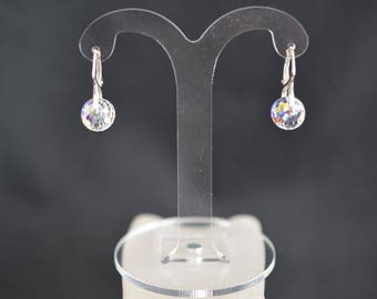 Crystal earrings, chic, luxury jewelry, silver 925, round, crystal ab