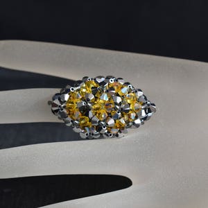 Kristallring, Kristall, Damenschmuck, heller Topas-Schimmer, helles Chrom 2x, Marquise-Stil, Luxus-Accessoire