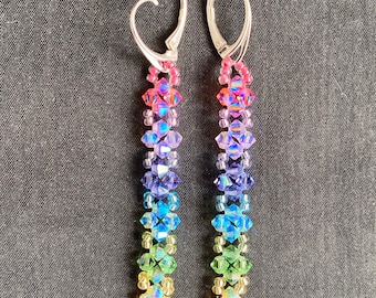Earrings crystal, silver 925, rainbow, multicolored, chakra