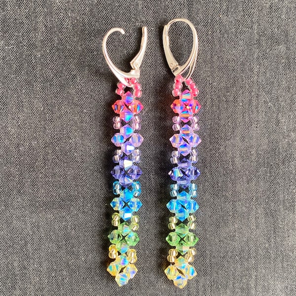 Boucles d'oreille cristal argent 925, arc-en-ciel, multicolores, chakra