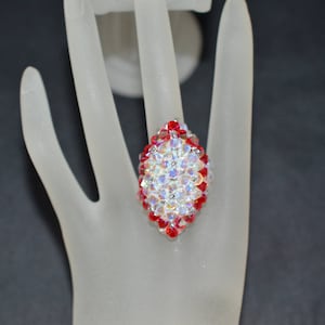 Kristallring, Kristall, Schmuck, Kristall ab2x, Frau, helles Siam ab, Luxus, Marquise-Stil