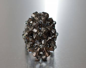 Crystal ring, crystal, woman jewel, elongated hedgehog, crystal metallic silver night, luxury accessory