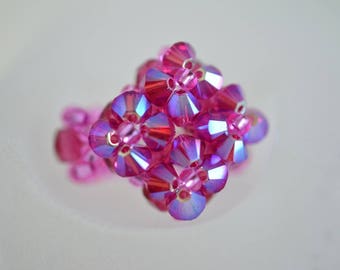 Bague cristal, cristal, bijou femme, fuschia ab2x, petite bague, mode, accessoire luxe