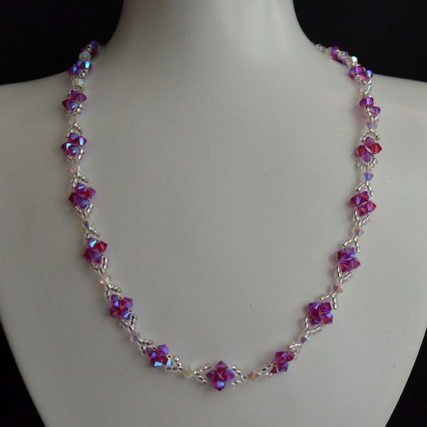Genuine crystal necklace, Genuine crystal, women's jewelry, fuschia ab2x, pink violet, crystal ab2x, luxury, white
