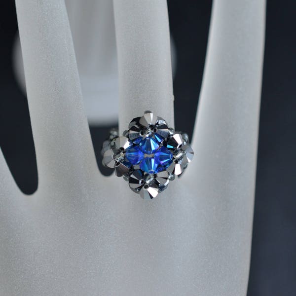 Bague cristal, cristal, light chrome 2x, sapphire ab2x, bijou femme, accessoire luxe