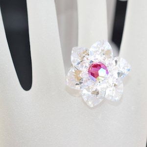 Swarovski crystal ring, women&#39;s jewelry, crystal moonlight, fuschia ab, &quot;At sunset&quot;, women&#39;s accessory