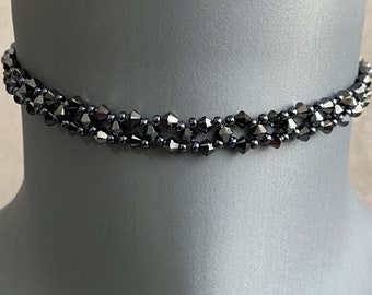 Genuine crystal choker, black choker, women jewelry, hematite 2x
