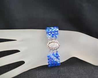 Cristal, Bracelet cristal, chic, fermoir strass, majestic blue ab2x, light sapphire  ab2x,luxe