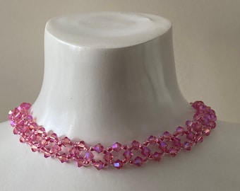 Cristal real, nivel del cuello en cristal real, chic, joyas de lujo, mujer, moda, rosa brillante 2x