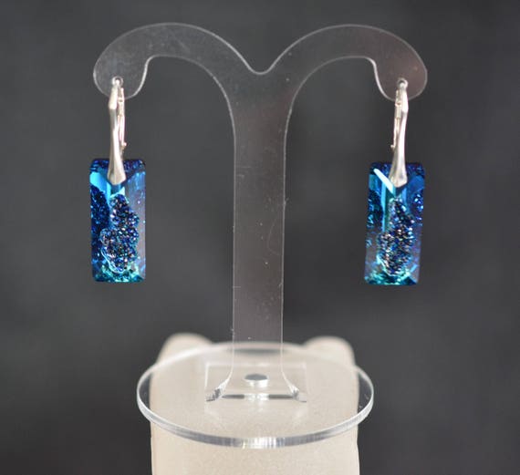 Plata esterlina rectangular pendientes realizados con cristales Swarovski ® 6925 26 mm