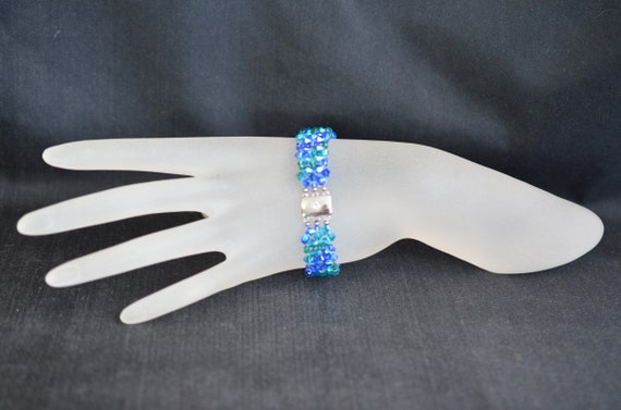 ブレスレット Blue Floral Stone Cuff Bracelet Blue Quartz Silver Floral Bangle Cuff Bracelet, 925 Sterling